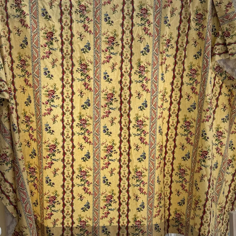 NWOT custom shower curtain, cotton French country print, 99” wide by 70” long.
